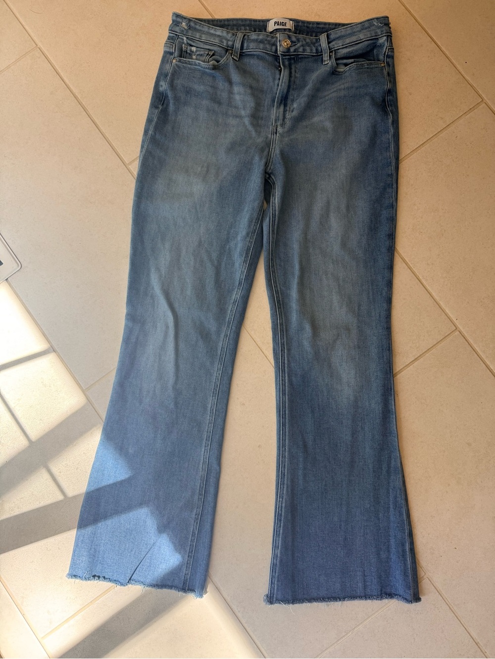 Paige High Rise Laurel Canyon 32" Bootcut Flare Jean in Persona Distressed